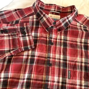 Columbia Shirt Mens 4X Button Up Sportswear Long Sleeve Red Black Plaid Cotton